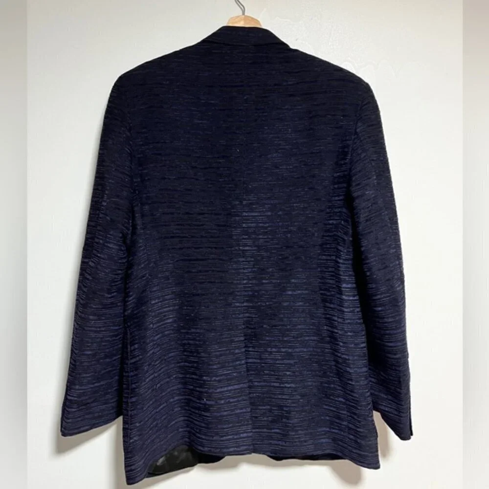 Sfarzo Milano Made in Italy Textured Wool-Blend Blazer - Navy & Black - Size 50